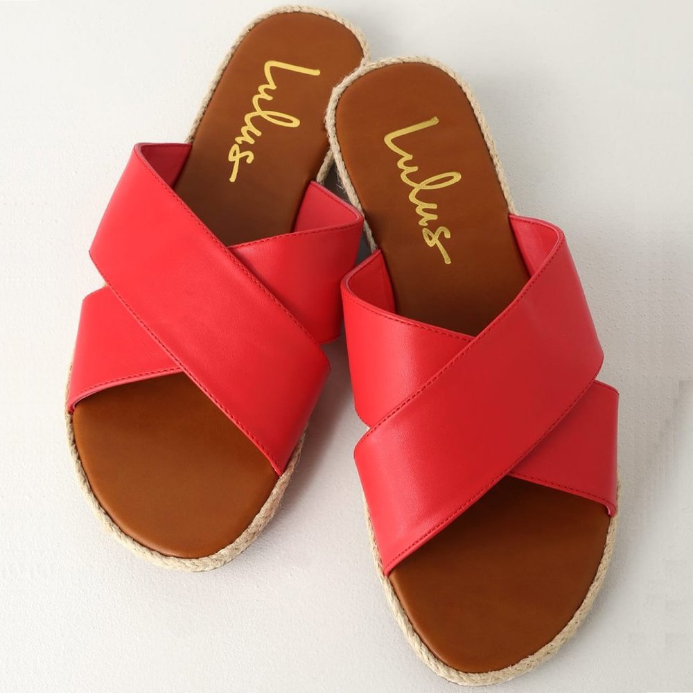 Lulu's Red Cross Strap Sandals